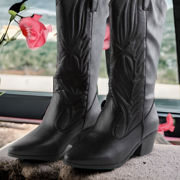 1 Left! Qupid Montana Black Festival Heeled Cowboy Boot - Picture 6 of 9